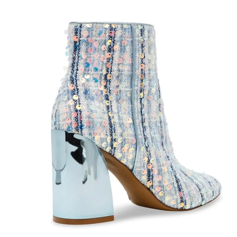 New Betsey Johnson Stylish Blue Multi Sequin Ankle Boots - Picture 2 of 8